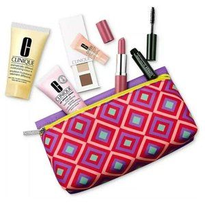 Clinique | Diamond Print Canvas Cosmetic Bag with 6 Piece Travel Set